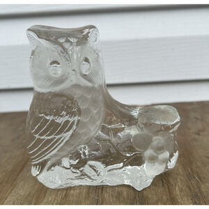 VTG Viking Glass Owl Figurine Frosted Clear Pressed Bird Mid Century Anima MCM